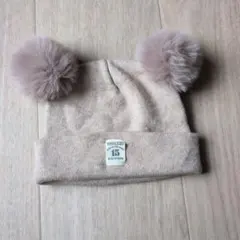 ベージュ ポンポン付き ニット帽　サイズ6-12М