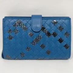 【未使用】ボッテガヴェネタ　折り財布　パイソンドッキング　ブルー　希少　ヘビ革