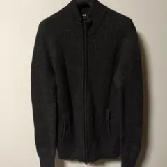 ユニクロ　チャコールグレー リブ編み 　ダブルジップ　ドライバーズニット