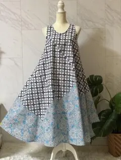 ヴィンテージ/アフリカンバティックワンピース/オプアート/錯視
