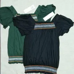 カットソー2枚組　ブラック＆グリーン