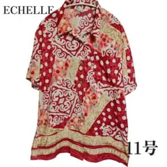 貴重品【ECHELLE】Y2K 総柄 半袖ブラウス 11号 Lサイズ相当 赤のサムネイル