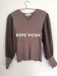 ROPE’ PICNIC 袖シアー切替 リブニット Vネック モカブラウン 38
