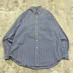 た*ま様 ラルフローレン　ギンガムチェック　ワンポイント　長袖シャツ　古着　ブル