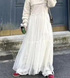 美品★アリーバイダブルクローゼット チュールキャミワンピース ロング丈 グレー