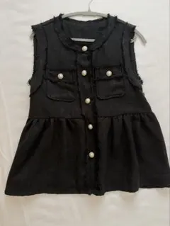 黒いフリル付きベスト　サマーツイード　ペプラム　ジレのサムネイル