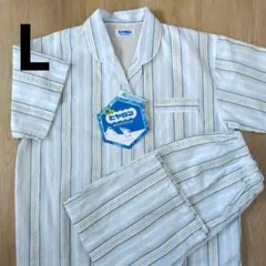 新品【着るヒヤロン】 パジャマ L 半袖 七分丈パンツ ストライプ サックスのサムネイル