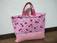 レッスンバッグ チェリー柄 キルティング ハンドメイド