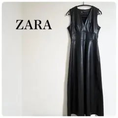 美品✨ZARA フェイクレザー ノースリーブ ジャンパースカート 黒 XS