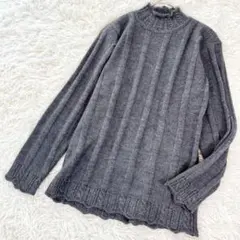 G.M. リブ編み ハイネックニット ウール 毛 セーター グレー