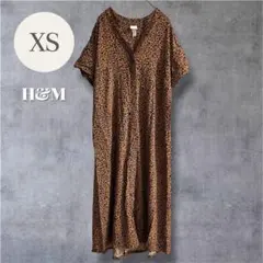 エイチアンドエム H&M ヒョウ柄 シャツ ワンピース XS ブラウン 半袖