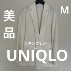 ❤️美品❤️UNIQLOリネンブレンドダブルブレストジャケット　オフ白　M 涼しげ