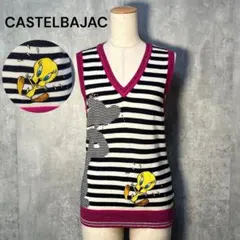 人気柄☆カステルバジャック トゥイーティー刺繍&シルベスター柄編み ニットベストのサムネイル