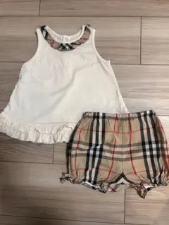 BURBERRY ホワイトタンクトップ チェック柄ショートパンツセット 80