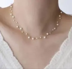 人気 ステーションネックレス パール サージカルステンレス ゴールド 2連 新品