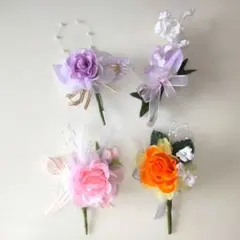 花のコサージュ4個セット　子供用　ブローチ