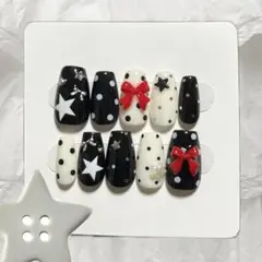 ネイルチップ つけ爪 韓国 ドット 星 リボン ウィッシュコア バレエコア