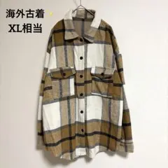 大人気 オーバーサイズ チェック シャツ ジャケット ブルゾン ゆるだぼ 茶 白のサムネイル