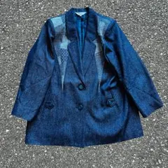 レディース　インディゴパッチワークジャケット　デニム　ウール絹混