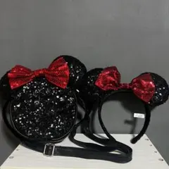 ディズニーリゾート　ミニー　スパンコールショルダーバッグ　カチューシャ