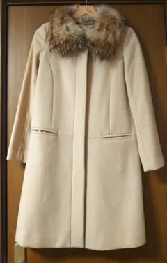 NATURAL BEAUTY BASIC ベージュ　ウールコート　ファー付 M