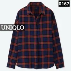 ぬ*ち様 0167 UNIQLO フランネルチェックスキッパーシャツ ブルー