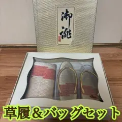 草履とバッグのセット M寸約 23cm シャンパンゴールド＆オレンジ