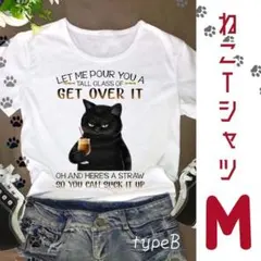 A006　猫イラスト　プリントTシャツ　Mサイズ　ホワイト