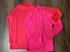 スポーツインナー 長袖 2枚セット ピンクL＋赤O 練習用