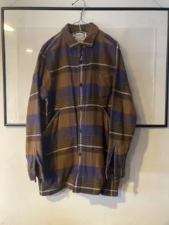 ネルシャツ　シャツジャケット　ブラウン ブルー