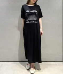 ジェラートピケ　接触冷感　ROBUCHON レーヨンロゴワンピース　ロブション