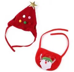 ペット服 クリスマス コスプレ Sサイズ レッド 2点セットのサムネイル