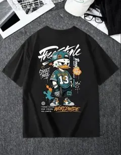 メンズ　Tシャツ　黒　L バックプリント　アヒル　ストリート　韓国