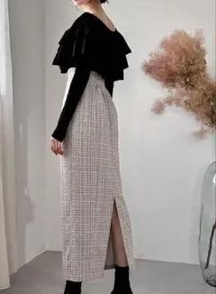 GRL ハイウエストツイードタイトスカート アイボリー [dk1098]