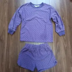 H&M　パープル ドット模様 長袖トップスとショートパンツセット