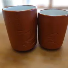 期間限定値下　常滑焼　朋春　湯飲み　ペア湯呑み　2個セット　日本茶　昭和レトロ
