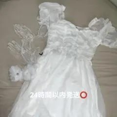 [24時間以内発送]白いドレス ウサギの耳、手袋付き　4点セット