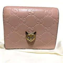 GUCCI 二つ折り財布 シマレザーGG ピンク
