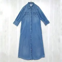 Lee デニム シャツワンピース 七分袖 マキシ丈 ウォッシュ加工 Mサイズ