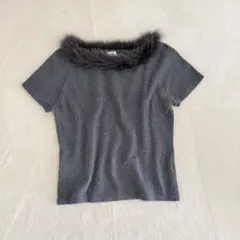 MELROSE ニット　ファー付き　半袖　グレー　カシミヤ混　アンゴラ混のサムネイル