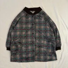 vintage チェック柄 スモック 裏起毛 ラグラン レトロ オーバーサイズ