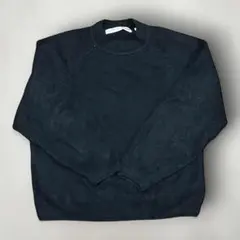 クルーネックニットセーター　ブラック　シャギーニット　短丈　ボックスシルエット