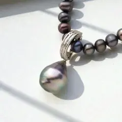 黒蝶真珠 × 淡水　パール　ネックレス　11mm　大珠　2way　冠婚葬祭