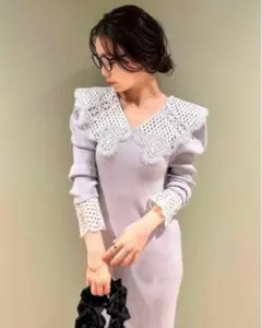 Lily Brown×宮脇咲良 レースカラーニットワンピース