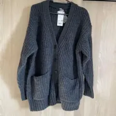 新品ユニクロローゲージVネックカーディガンダークグレーM