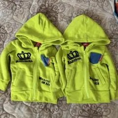 BABYDOLL 蛍光イエローグリーン フード付きパーカー 2着セット