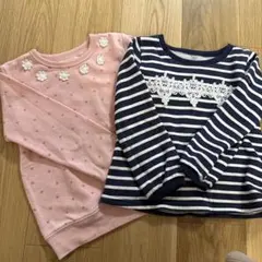 裏起毛　トレーナー　110 セット売り　ボーダー　ピンク　水玉柄