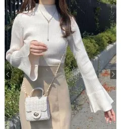 モックネックフレアスリーブリブニットトップス[k9209d]