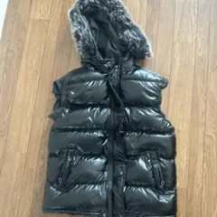 ファー付きダウンベスト 黒