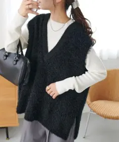 Discoat フェザーヤーンチュニックベスト ブラック Fサイズ